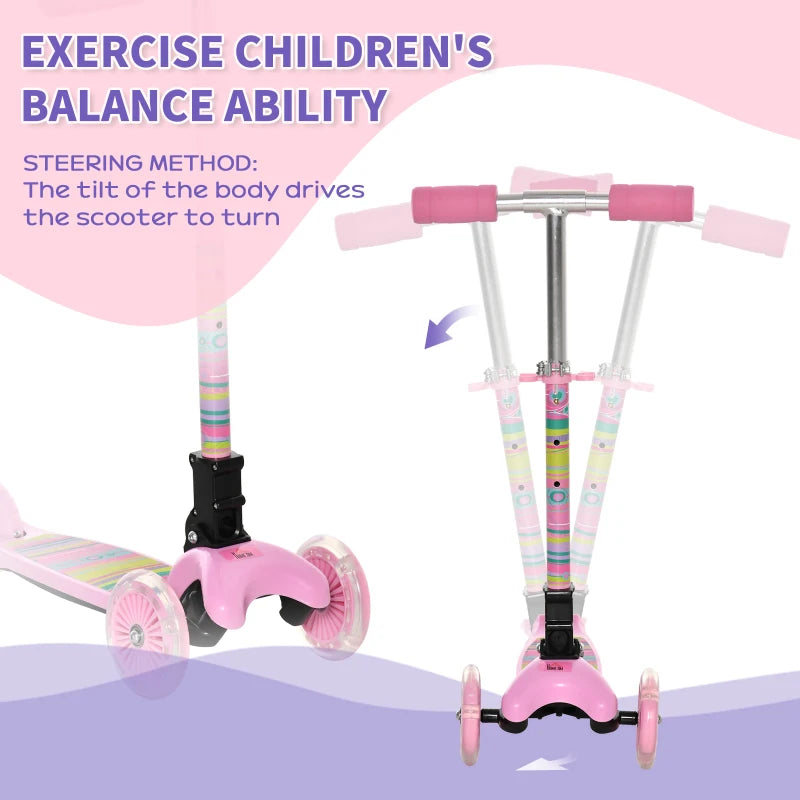 HOMCOM Foldable kids  Scooter with  Flashing Wheels - Pink