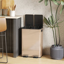 HOMCOM Dual Kitchen Bin Pedal Bin for Recycling and Waste, Gold Tone