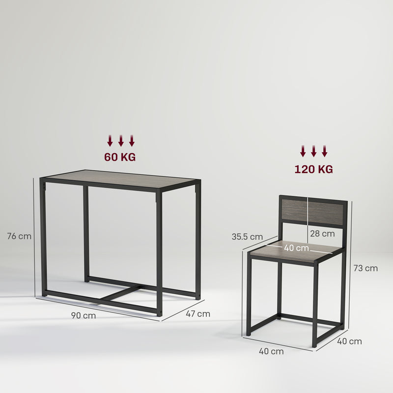 HOMCOM 3 Piece Dining Table Set with Metal Frame Grey Wood-Effect