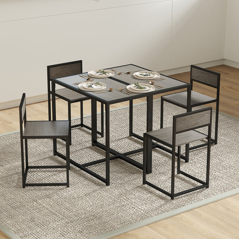 HOMCOM 3 Piece Dining Table Set with Metal Frame Grey Wood-Effect