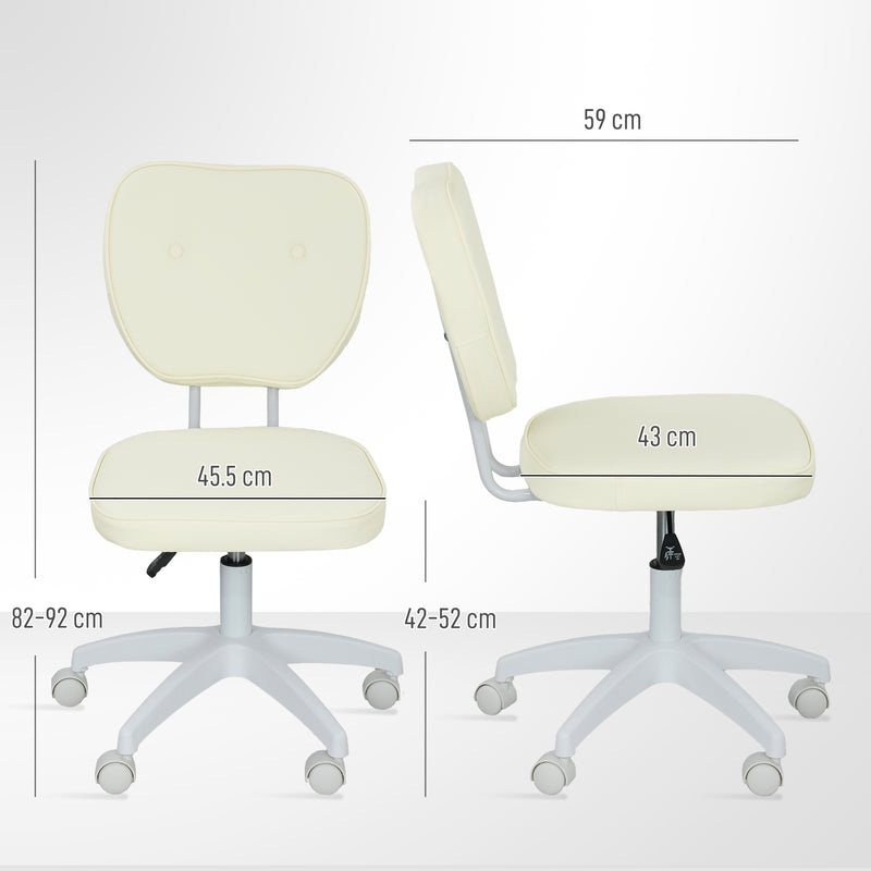 Vinsetto Vanity Task Chair With Adjustable Height, Armless - Cream/Blue