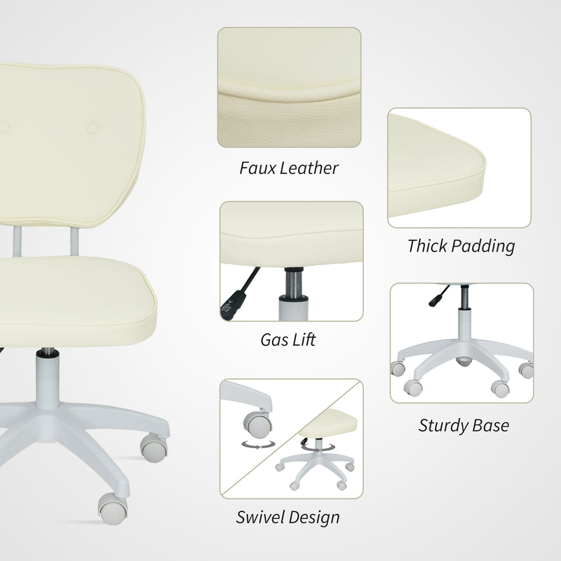 Vinsetto Vanity Task Chair With Adjustable Height, Armless - Cream/Blue