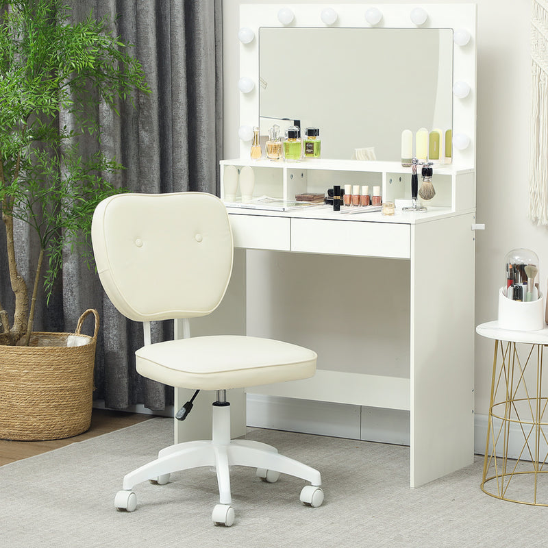 Vinsetto Vanity Task Chair With Adjustable Height, Armless - Cream/Blue