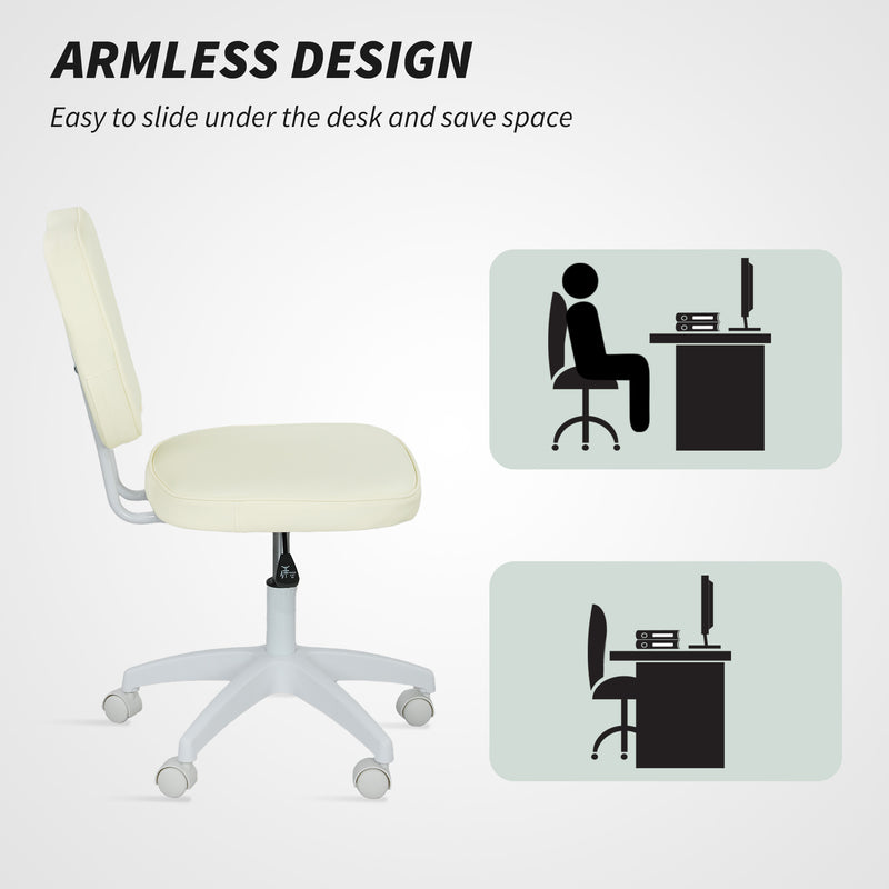Vinsetto Vanity Task Chair With Adjustable Height, Armless - Cream/Blue