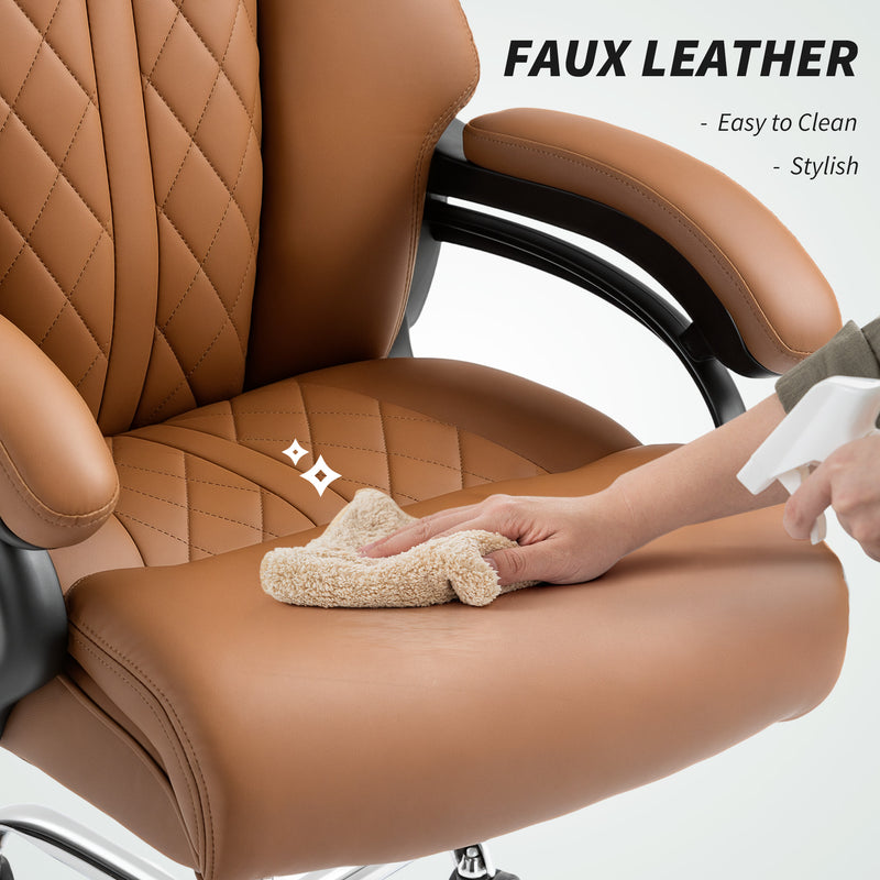 HOMCOM PU Leather Office Chair with Spring Padding Swivel Wheels