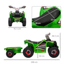 HOMCOM Green Electric Quad Bike, 6V Kids Ride-On ATV With Back Trailer