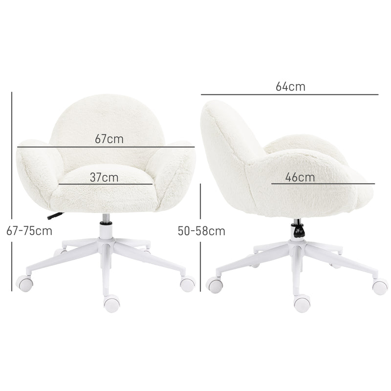 HOMCOM Fluffy Leisure Chair Office Chair with Backrest Wheels Cream White
