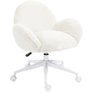 HOMCOM Fluffy Leisure Chair Office Chair With Backrest Wheels Cream White