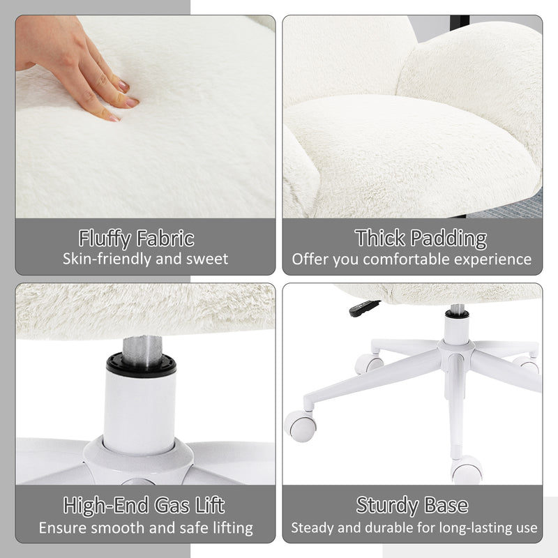 HOMCOM Fluffy Leisure Chair Office Chair with Backrest Wheels Cream White