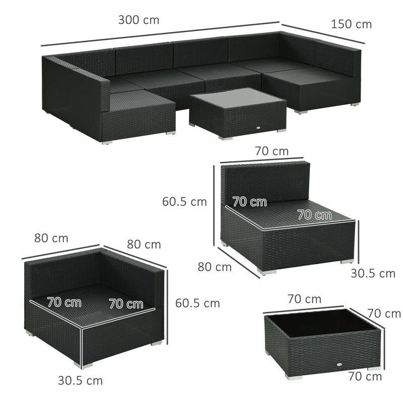 Outsunny 7PC Rattan Garden Furniture Set Coffee Table Buckle Structure