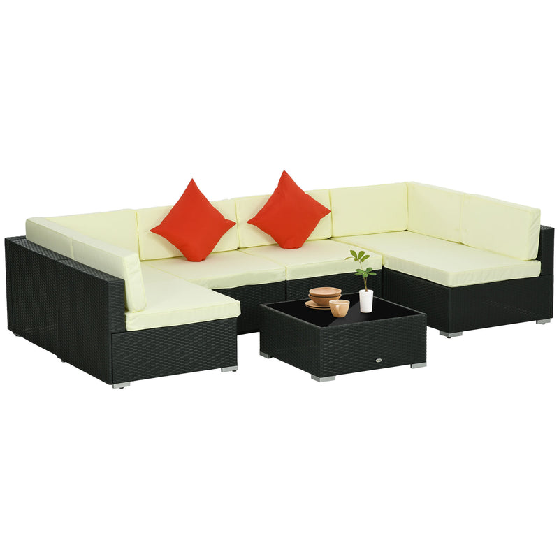 Outsunny 7PC Rattan Garden Furniture Set Coffee Table Buckle Structure