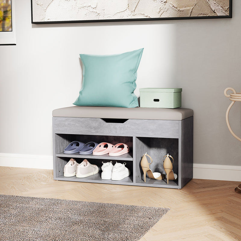 HOMCOM Sit-On Shoe Storage Unit w/ Hidden Compartment Handles