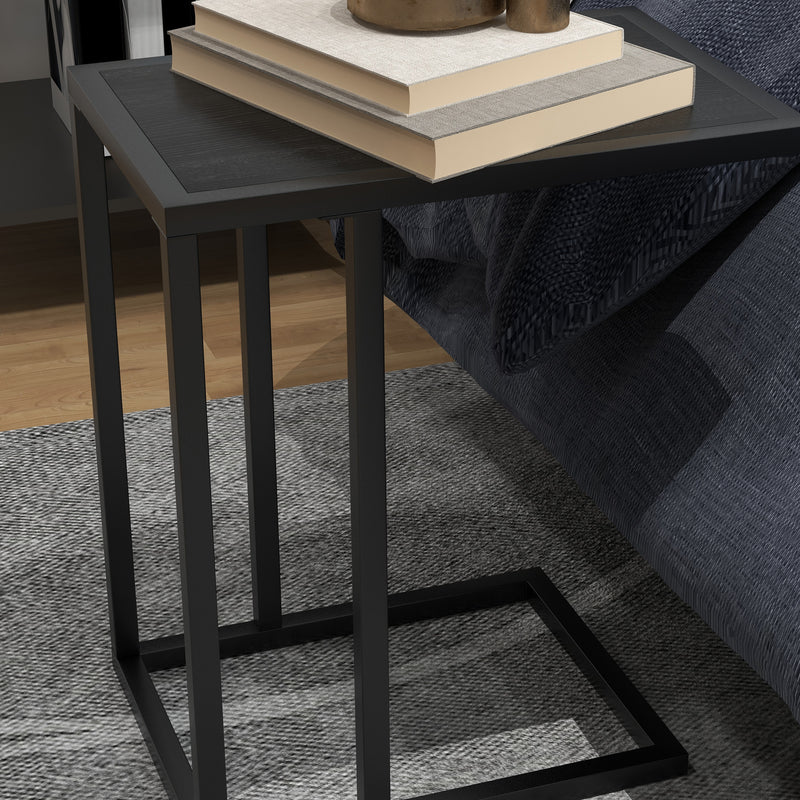 HOMCOM C Shape Side Table W/ Wood-Effect Top, White/Black