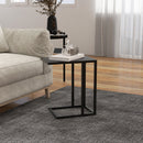 HOMCOM C Shape Side Table W/ Wood-Effect Top, White/Black
