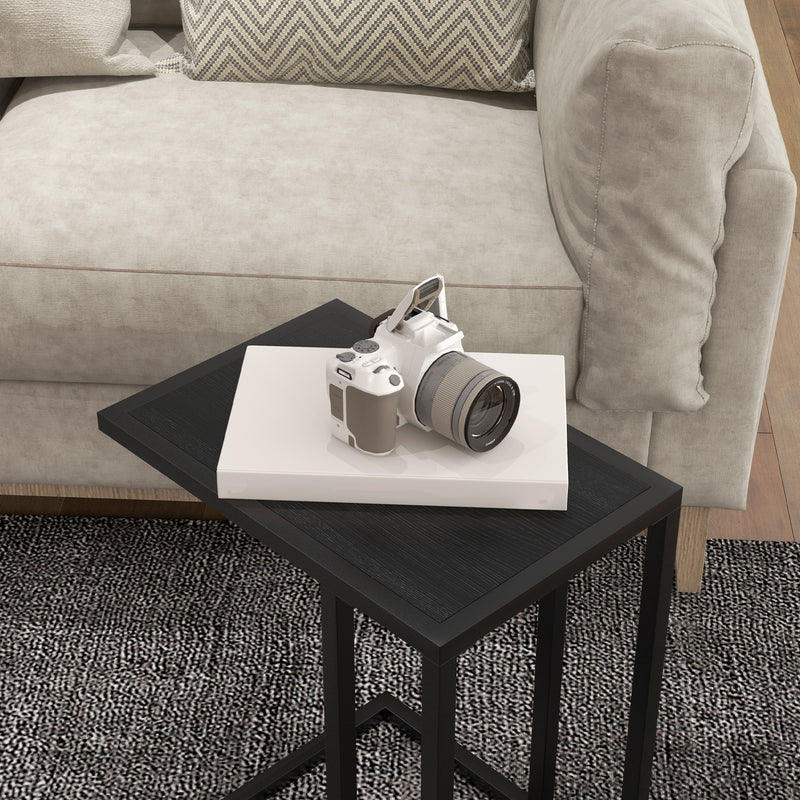 HOMCOM C Shape Side Table W/ Wood-Effect Top, White/Black