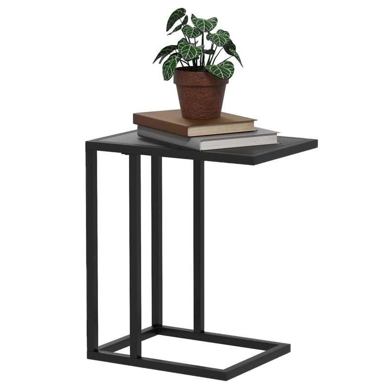 HOMCOM C Shape Side Table W/ Wood-Effect Top, White/Black