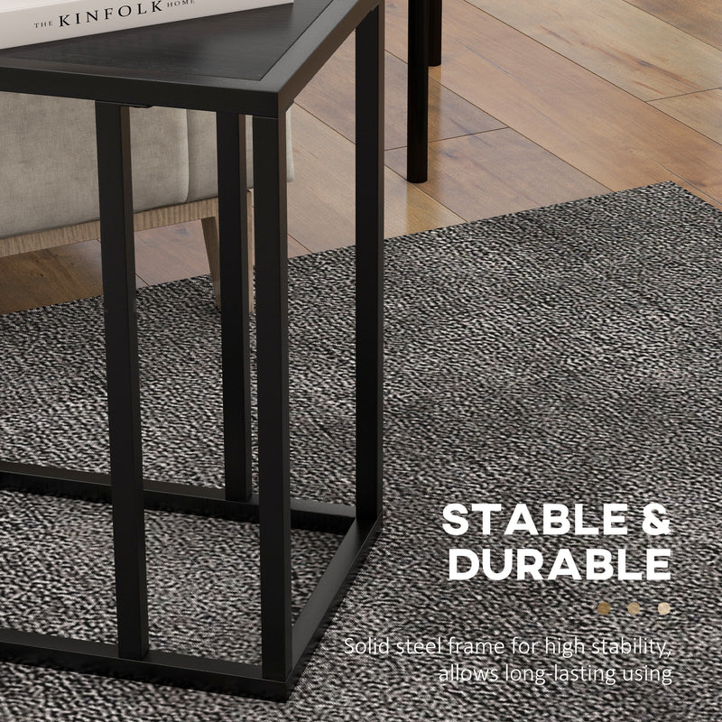 HOMCOM C Shape Side Table W/ Wood-Effect Top, White/Black