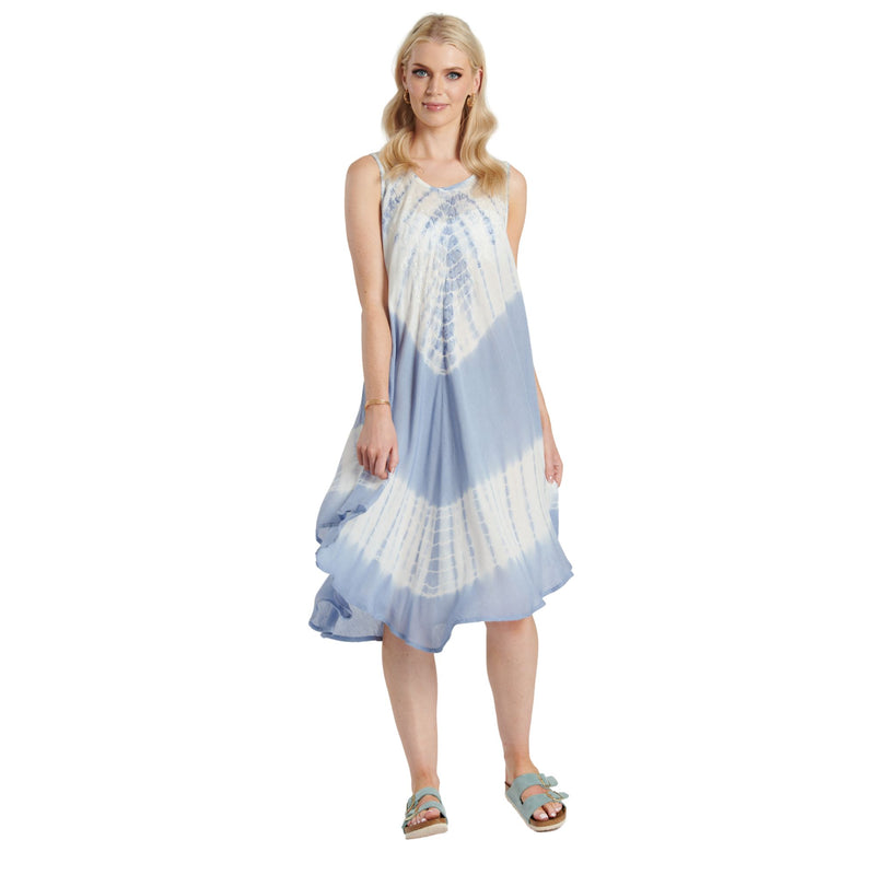 Tie Dye Tunic Dress - Blue & Cream