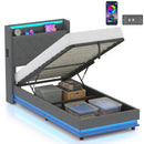 HOMCOM Lift up Storage Bed Frame with RGB LED Lights Dark Grey