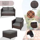 5 Pieces Outdoor Rattan Patio Furniture Set With Removable Cushions-Grey