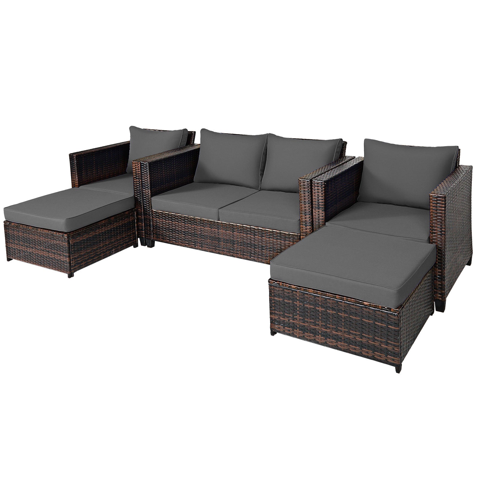 5 Pieces Outdoor Rattan Patio Furniture Set With Removable Cushions-Gr