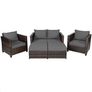 5 Pieces Outdoor Rattan Patio Furniture Set With Removable Cushions-Grey
