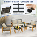5 Pieces Outdoor Conversation Set with Acacia Wood Frame and Cushions-Brown