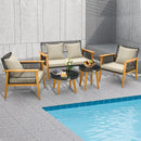 5 Pieces Outdoor Conversation Set with Acacia Wood Frame and Cushions-Brown