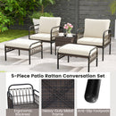 5 Piece Patio Conversation Set with Ottomans and Coffee Table-White