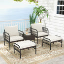 5 Piece Patio Conversation Set with Ottomans and Coffee Table-White