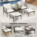 5 Piece Patio Conversation Set with Ottomans and Coffee Table-White