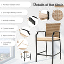 5 Pieces Patio Rattan Bar Stool Set With 4 Wicker Bar Chairs And 1 Bar Table