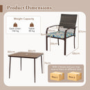 5 Pieces Patio Dining Set with 4 Cushioned Rattan Armchairs and Square Table
