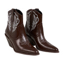 Embroidered Pointed Toe Cowboy Ankle Boots with Block Heel