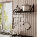Lifeideas Kitchen Metal Shelves Saucepan Pan Pot Rack Storage Shelf with 10 Hooks Wall Mounted