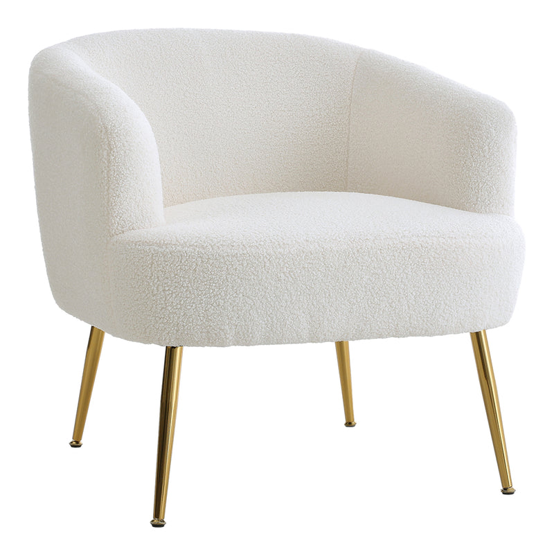 Livingandhome White Teddy Fabric Armchair with Metal Legs