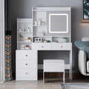 Livingandhome Dressing Table with LED Lights and Stool