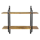 Livingandhome 2-Tier Industrial Wall Mounted Metal and Wood Floating Shelf
