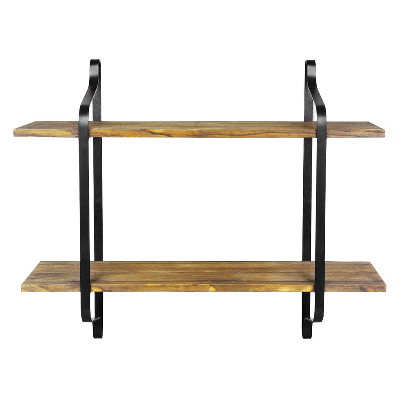Livingandhome 2-Tier Industrial Wall Mounted Metal and Wood Floating Shelf