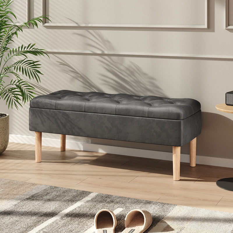 Livingandhome Upholstered Velvet Storage Ottoman Bench