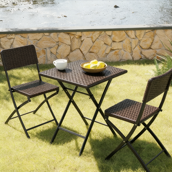 Breeins Foldable 3-Piece Bistro Set with Rattan-Style Table and Chairs