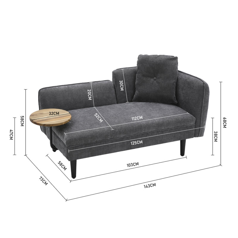 Livingandhome Linen Chaise Lounge with Tray Table