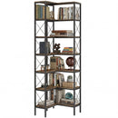 HOMCOM L-Shaped Bookshelf, 6-Tier Bookcase with Metal Frame, Rustic Brown