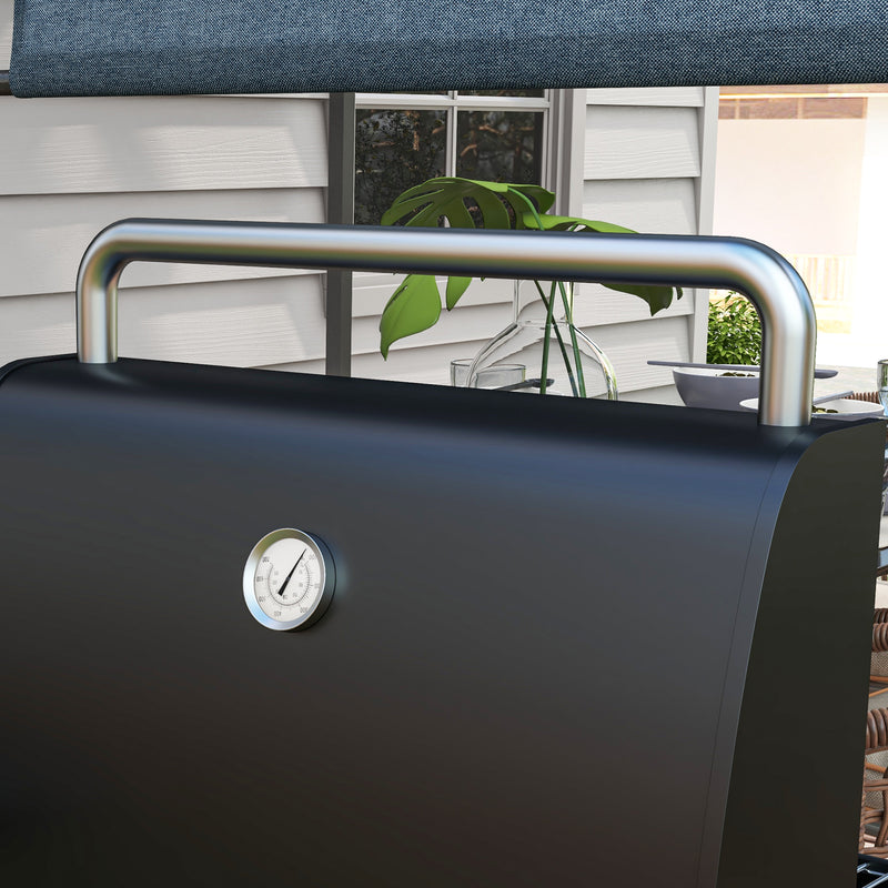Outsunny Charcoal Barbecue BBQ Grill Trolley W/ Shelves, Lid And Thermometer