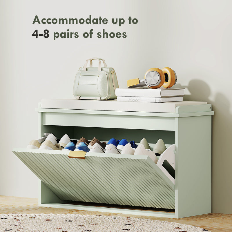 HOMCOM Shoe Storage Bench With Cushion And Flip-Drawer 80x26x47.5cm