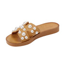 Pearl Embellished Leather Slide Sandals