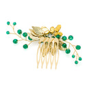 Pack Of 2 Delicate Wedding Side Hair Combs Gold & Green