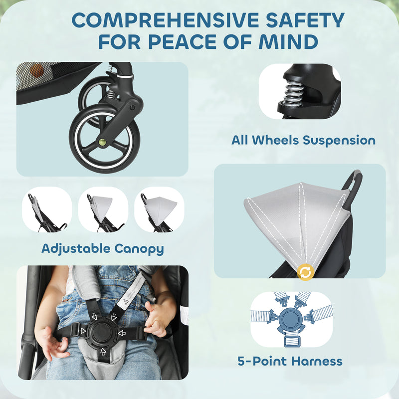 AIYAPLAY Travel Stroller with Easy Folding, Lightweight Pushchair