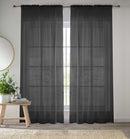 Sheer Black Plain Woven Voile Slot Top Curtain Panel Pair