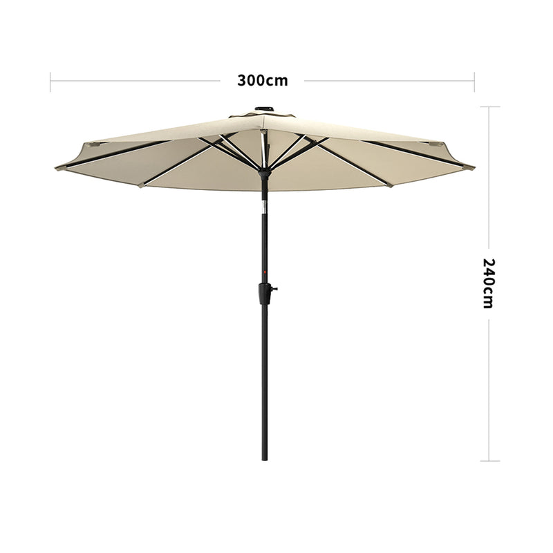 Garden Sanctuary Large Solar Powered LED Patio Umbrella for Outdoor Garden Patio without Base